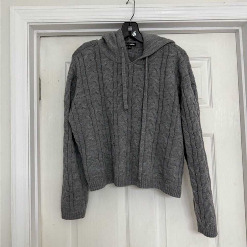 Fashion Nova Gray Hooded Cable Knit Women's Sweater, size M